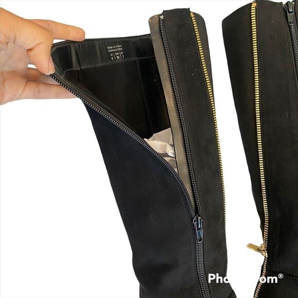 Aldo Black High Heels Velvety Boots Back Zipper - Picture 3 of 12